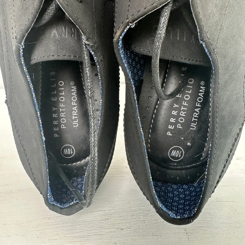 Perry Ellis Dress Shoes Mens 10W Jackson 2 Wide Black Ultra Foam Portfolio